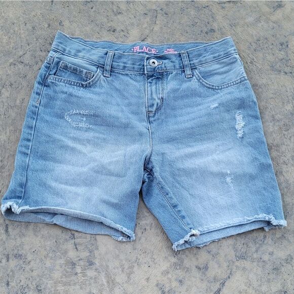 Children's Place Midi Mi-Long Distressed Jean Shorts 14 - Picture 1 of 6
